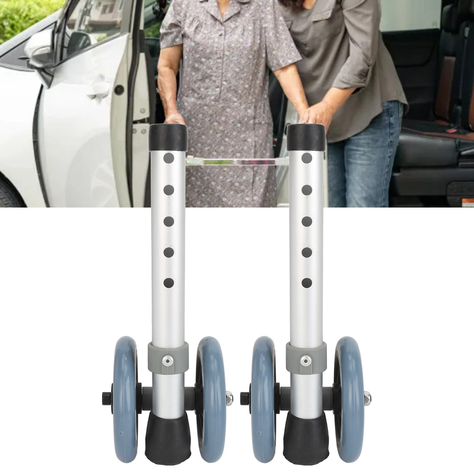 Walker Wheels 1 pair Walker Wheels Adjustable Height Replacement Feet Caster with Brake Wheel For Seniors Disabled People