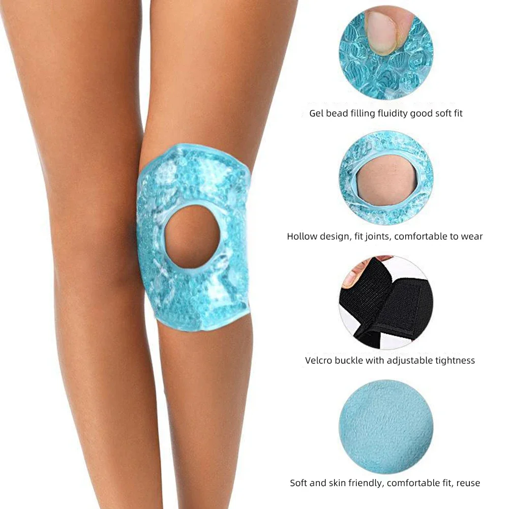 Large Ice Bag Pack Hot & Cold Therapy Sports Injuries Compress Gel Bead Knee Relieve Wrist Ankle Leg Self-Adhesive Reusable Ice Bag Bandage Self Stick Bandage