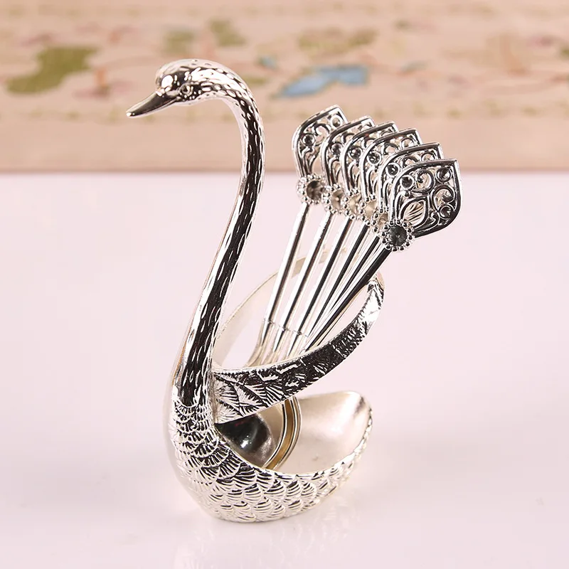 

Creative Stainless Steel Cygnus Tableware Coffee Spoon dinner set tableware Fruit Fork Set Zinc Alloy Swan Kitchen Gift