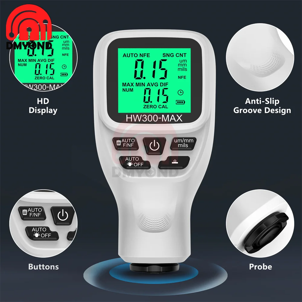 Digital HW300-MAX 0-2000UM Car Paint Film Tester Paint Coating Thickness Gauge with Highly Sensitive Probe For Metal Processing paint coating meter paint thickness gauge thickness gauge wet film thickness gauge