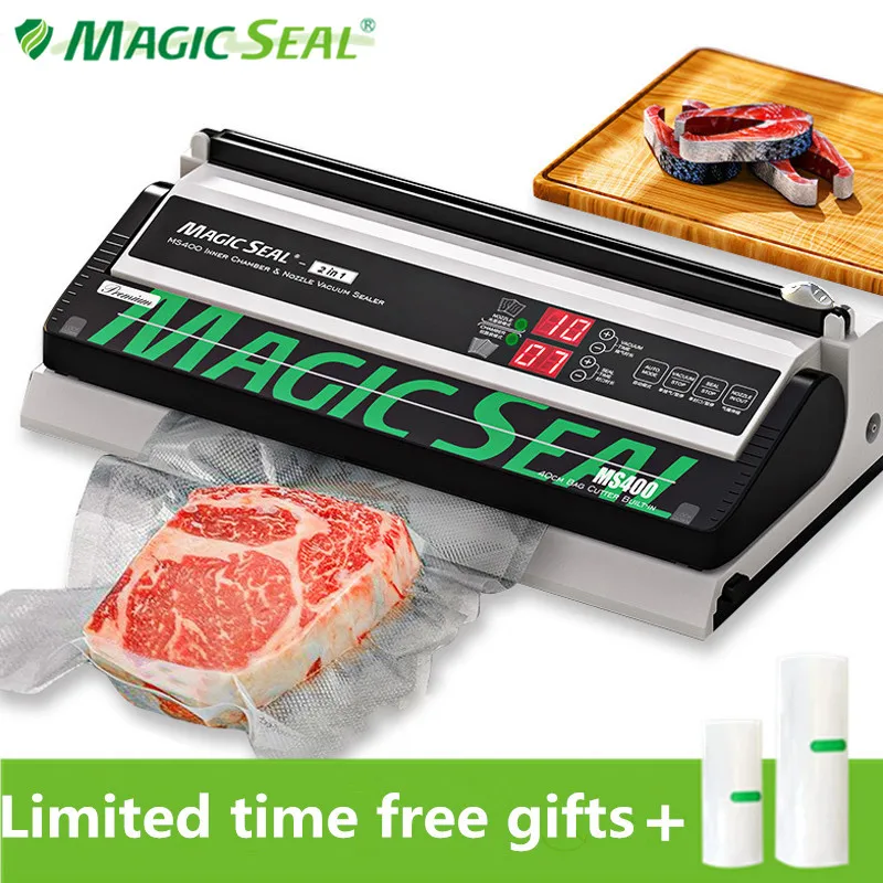 Пищевой вакуумный упаковщик MAGIC SEAL MS400, Лучший упаковочный аппарат, пластиковые пакеты, подходит для всех пакетов