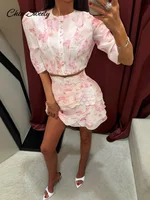 Robe décontractée élégante à imprimé floral pour femme, col en V, taille cintrée, manches courtes, robes d'été, nouvelle robe de soirée 2026 5