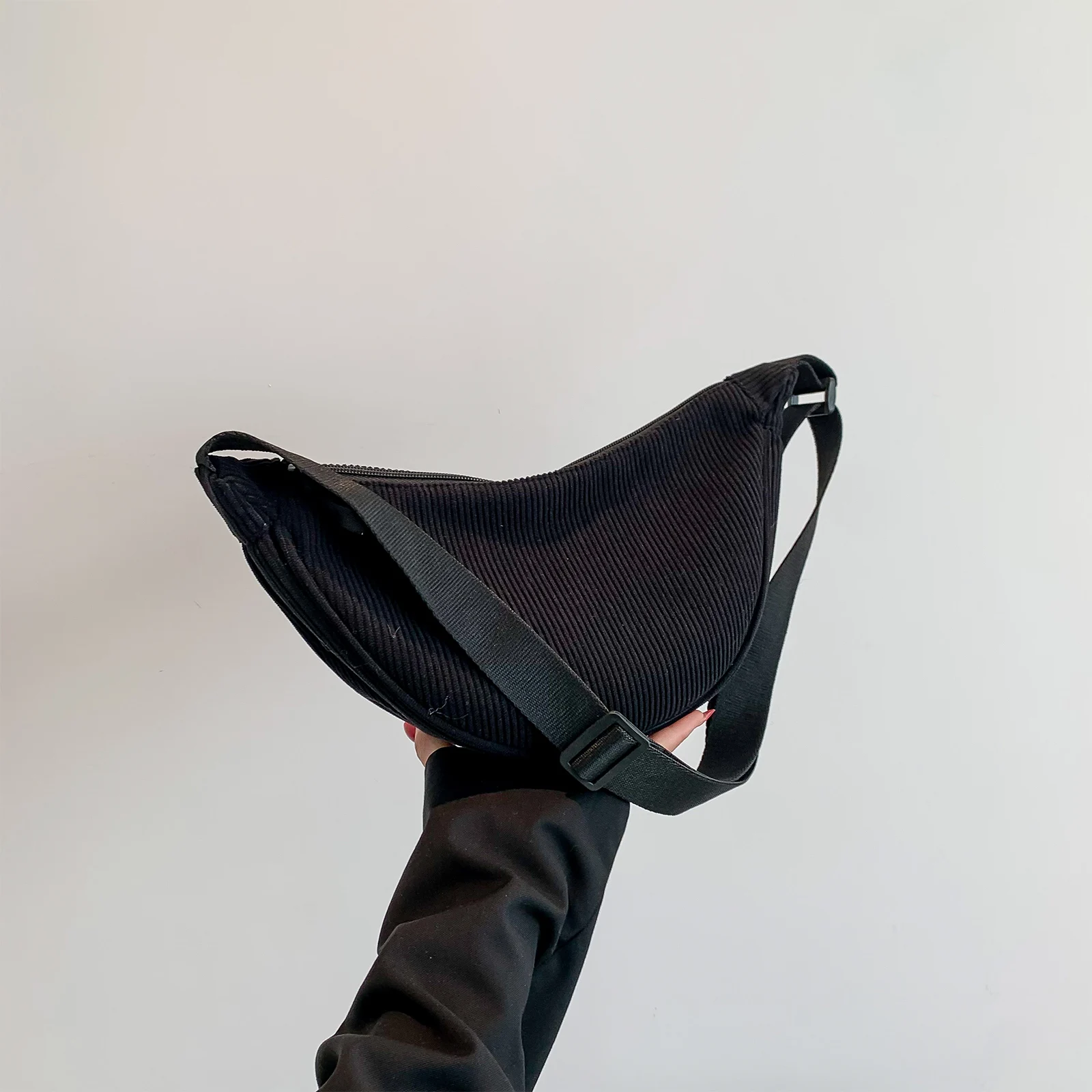 Corduroy Ladies Sling Bag Adjustable Strap Casual Commuting Bag