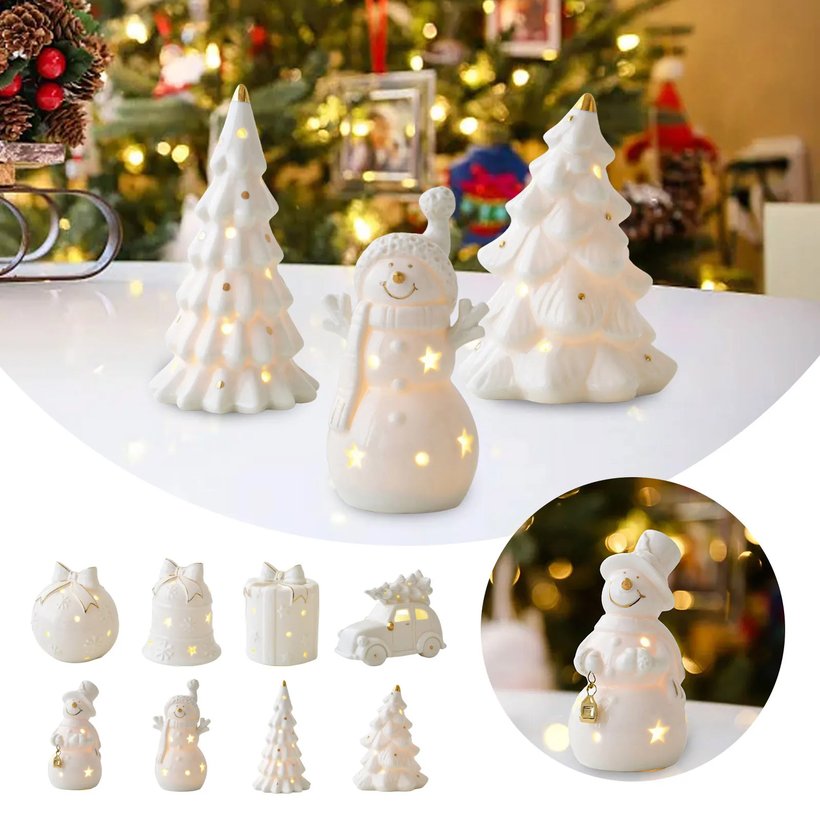 Ceramic Christmas Snowman Car Desktop Home Decoration Small Scene Layout Props Yard Sculptures for Outdoor Modern 2