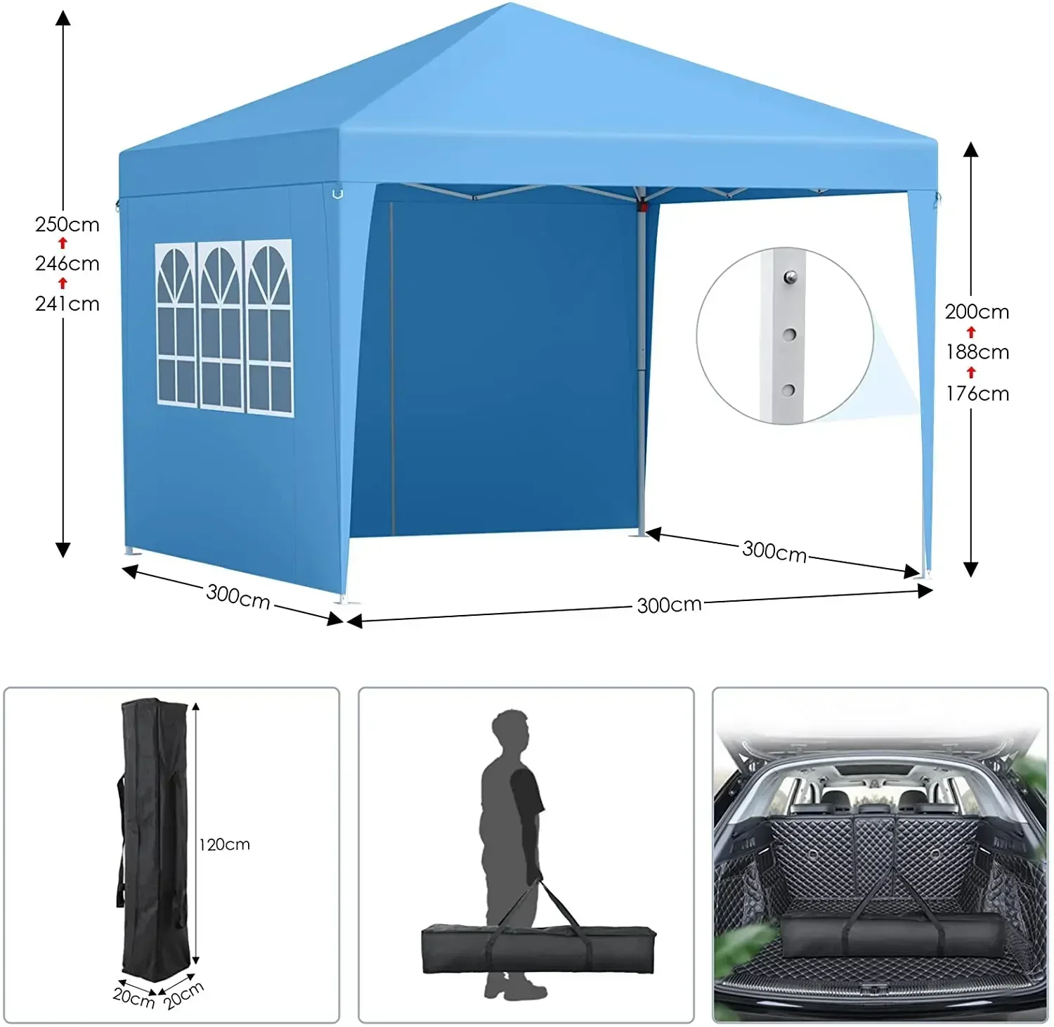 3x3m Sunshade Gazebo Portable Outdoor Rainproof Tent Adjustable Sides Party Garden Picnic Shade Shelter Include Top Canopy Frame pop canopy tent