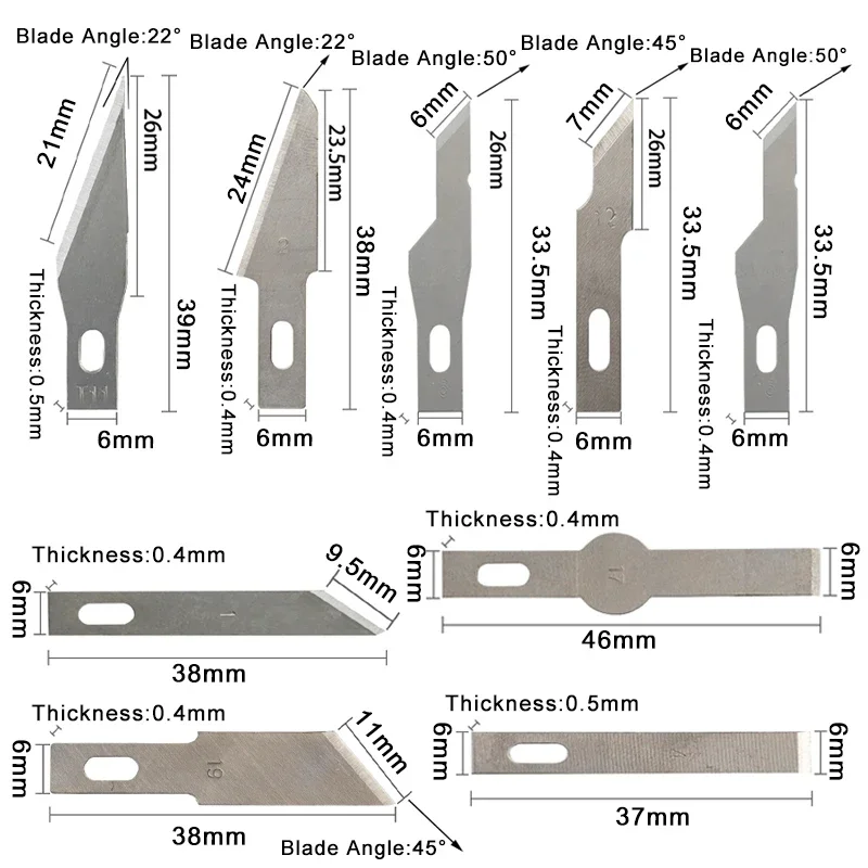 Metal Scalpel Knife Engraving Knife Blades Wood Carving Blade Replacement Surgical Sculpture Cutting Tools 100/50Pcs