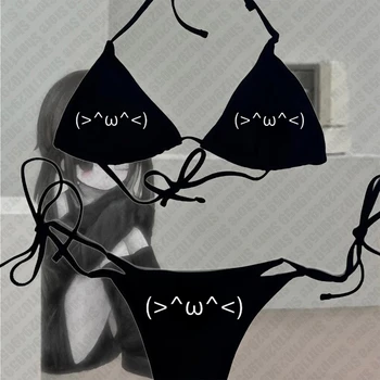 Y2K Bikini Set Swimsuit 2000s trend Women Push-up Padded Bra Thong Two Pieces Swimwear Beachwear Bathing Suit Paint Graphs Y2k 1