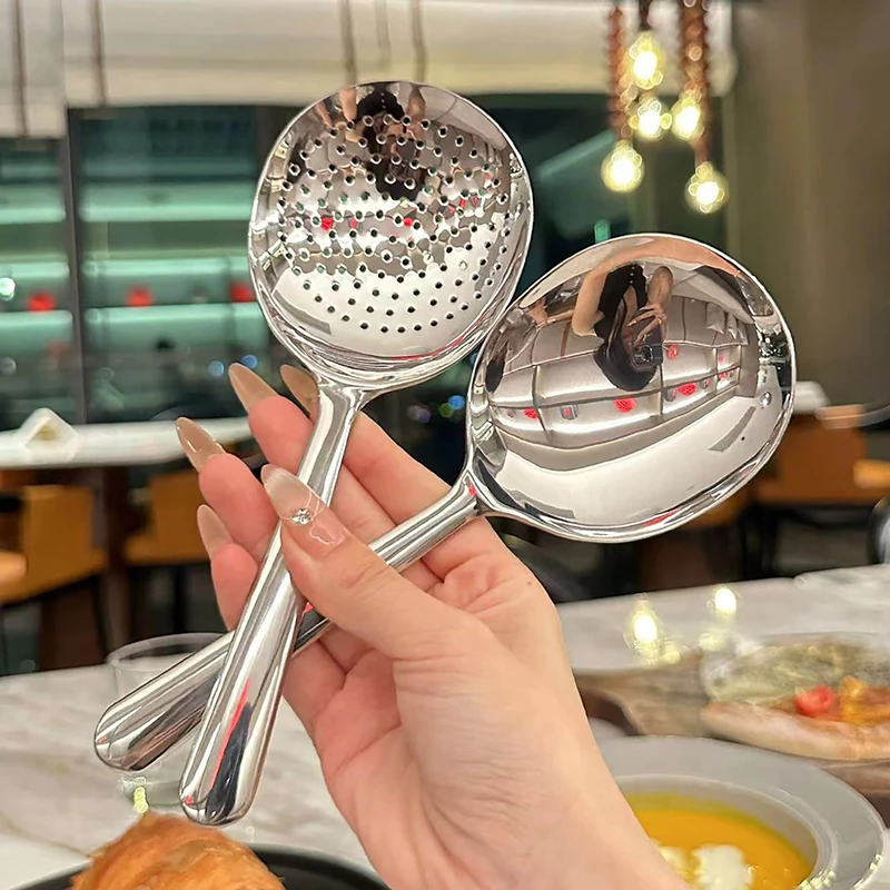 Description Picture 2 of itemStainless Steel Ladles For Serving Soup Rice Serving Spoon Drain Hole Heat Insulated Handle Kitchen Utensils For Daily Use