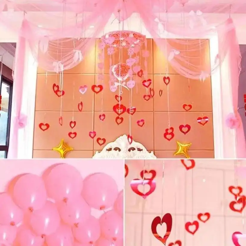 100 Pcs/Set Rain Silk Pendant Decoration Balloon Party Decoration Venue Layout Heart-shaped Balloon Sequin Pendant Decoration