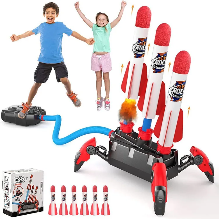 

Outdoor skyrocketing rocket toys, three consecutive flying rockets, light emitting, soft shell launchers