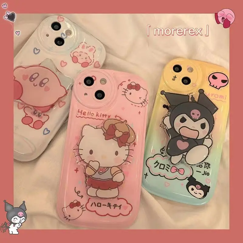 

Милый чехол для телефона Hello Kitty Kuromi для моделей 11 12 13 Iphone симпатичный защитный чехол с задней подставкой Мультяшные аксессуары для телефоно...