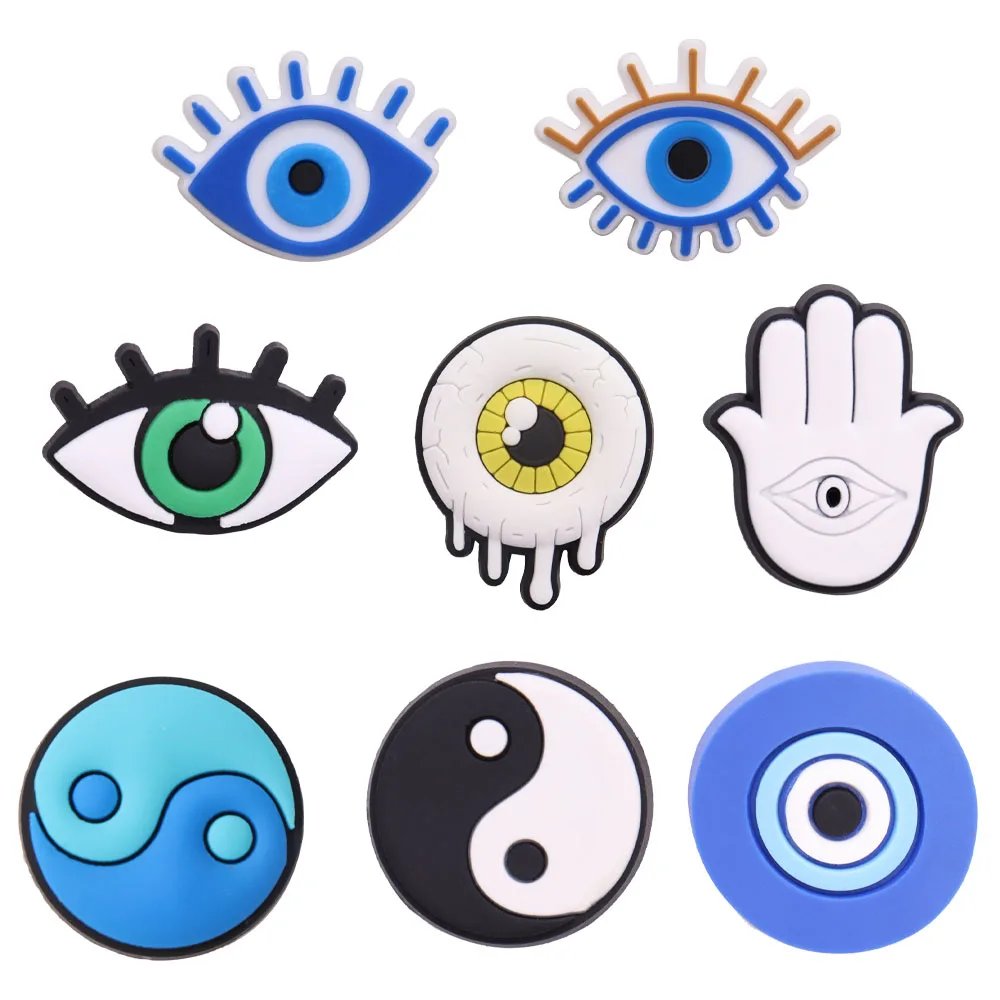 

New 1pcs PVC Croc Charms Fit Wristbands Eye Hand Tai Chi Buckle Clog Garden Shoes Button Decoration Hole Slipper Accessories