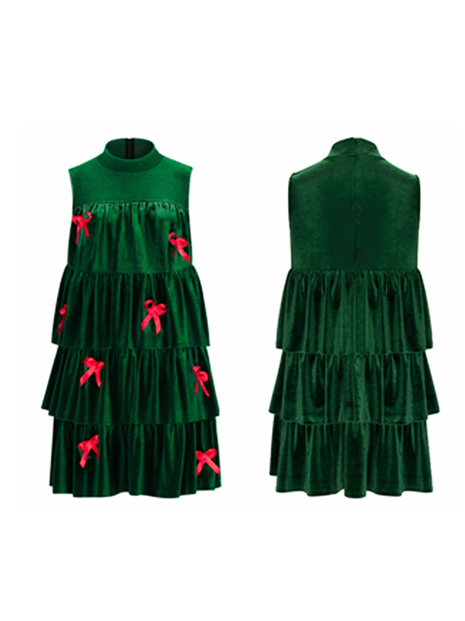 Women s Festive Holiday Dress Elegant Flowy A-Line Silhouette with Charming Bow Detail and Flirty Ruffled Hemline