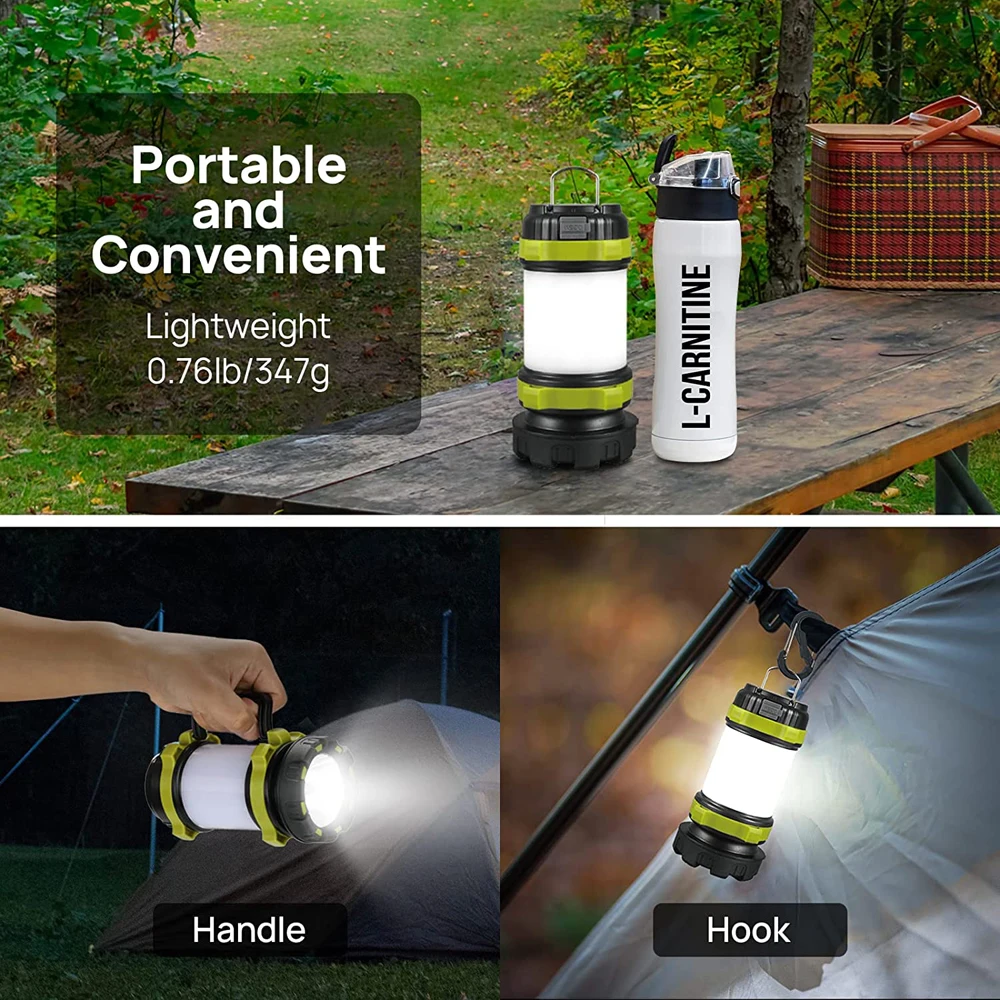 Linterna LED para campamento, linterna de batería recargable COB de 3000  lúmenes, 5 modos de luz, linterna impermeable, luz de tienda de campaña  para