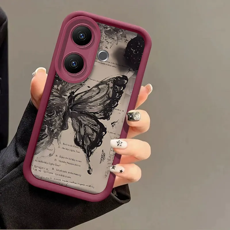Flexible Silicone Shockproof Case with Scrawl Butterfly Print Pattern