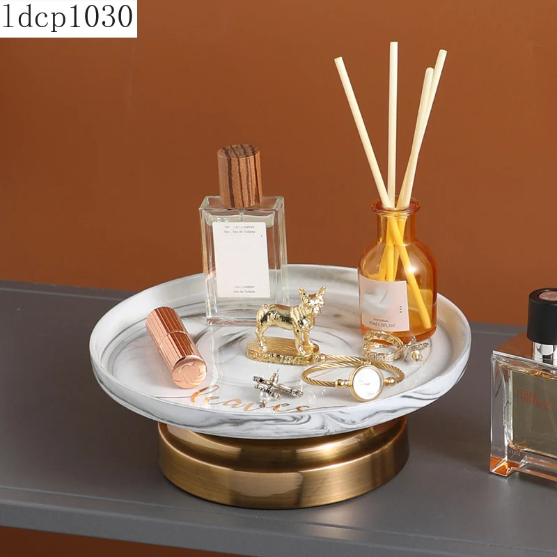 

White Ceramic Storage Tray Metal Base Debris Storage Desktop Storage Box Decoration Living Room Home Decoration Accessories