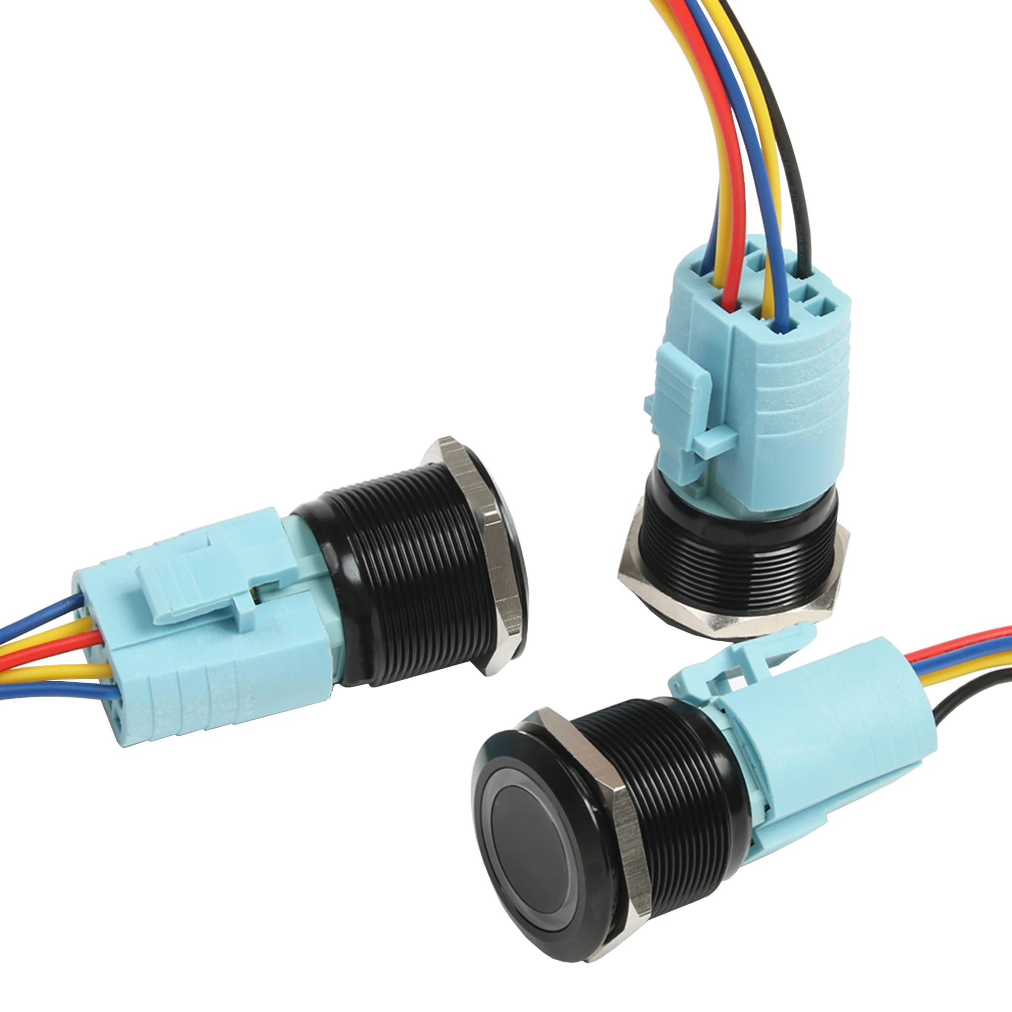 25mm 푸시 버튼 블랙 바디 블루 옐로우 화이트 그린 레드 링 조명 고정 버튼 스위치, 방수 래칭/순간