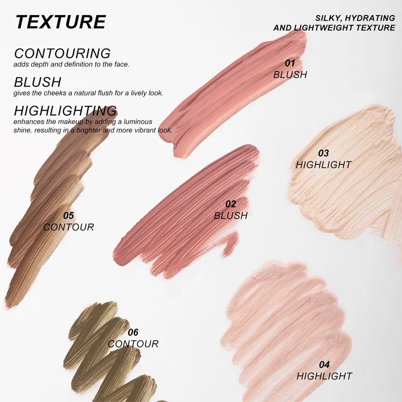 Multifunctional Liquid Blush Face Contour Highlight Eye Shadow Stick durable waterproof silky all-in-one creamy texture 6