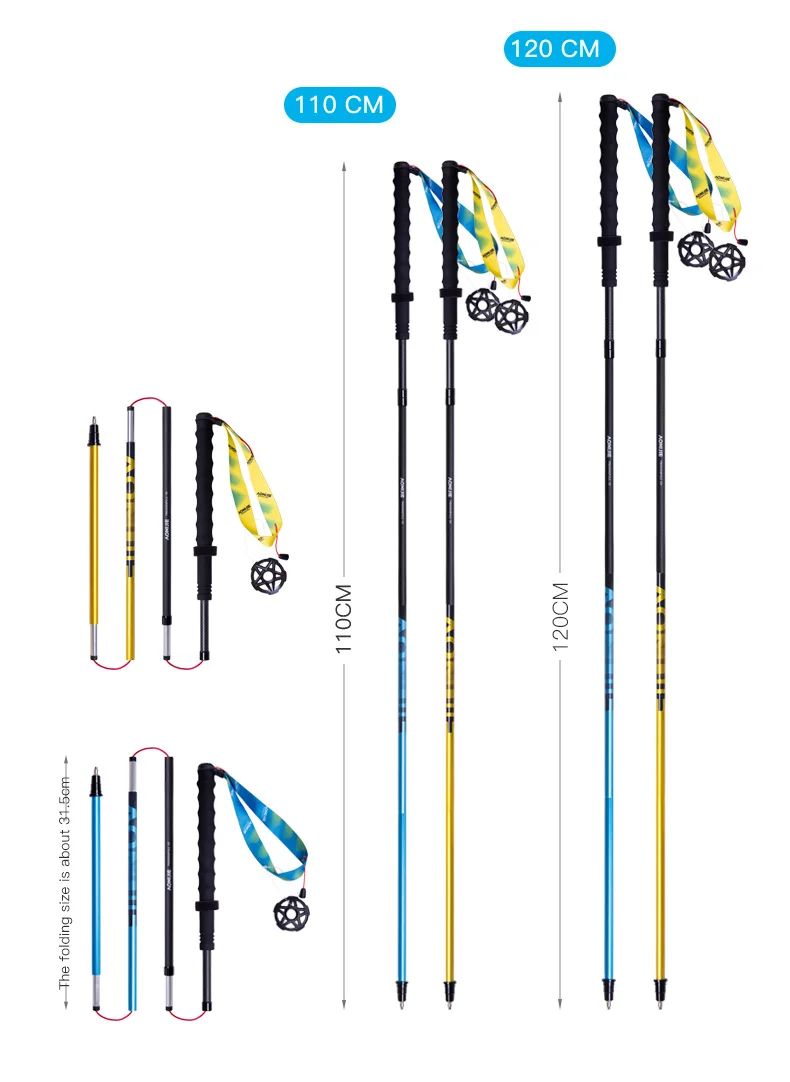 Trekking Poles 2pcs AONIJIE E4210 110CM 120CM Ultralight Folding Carbon Fiber Hiking Straight Walking Sticks For Trail Running Climbing