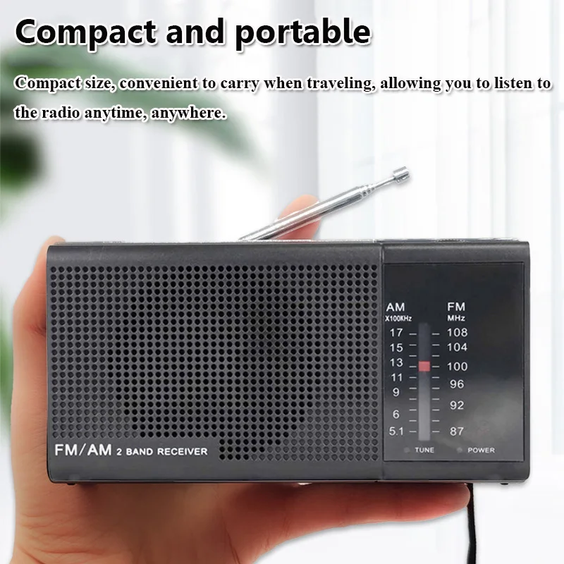 Mini Portable FM AM Radio Battery Powered DSP Radios Built-in Loudspeaker with 3.5MM Headphones Jack Frequency Window for Elder