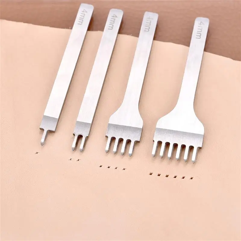 Leather Hole Puncher Leather Hole Punch Leather Punch Tool 1/2/4/6 Holes Fork Row Hole Punch DIY Leathercraft Tools Hand Piercing Stitching Punching Tool
