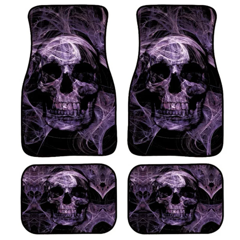 

Purple Smoke Skull Print Car Supplies Footpads Europe and America Waterproof Rubber Car Footpads 4PCS