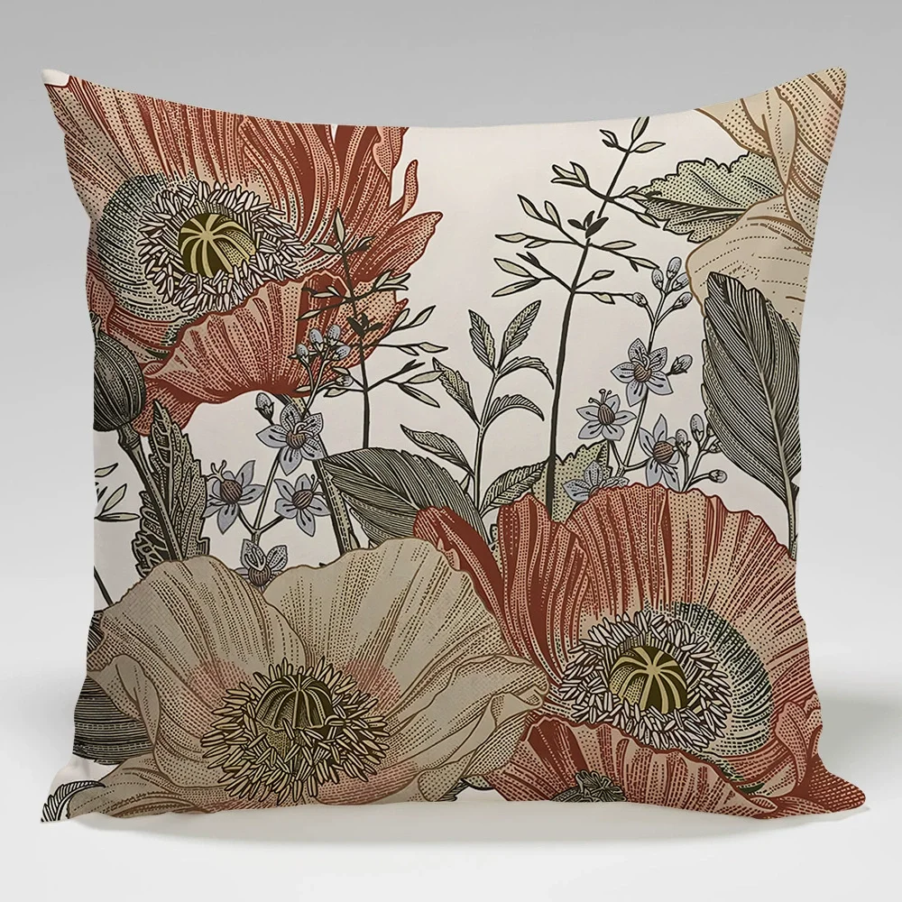 סט של 2 כיסויי כריות זר פרחים וינטאג' 18x18 דוגמת פרחים בוטנית כריות דקורטיביות מבד לינן כרית חווה