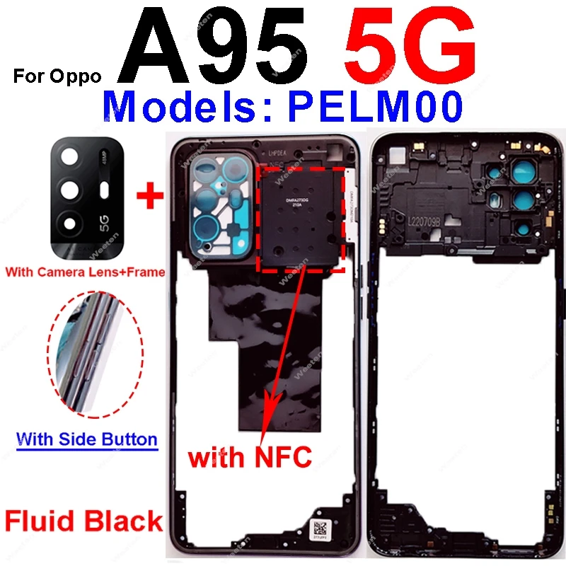 OPPO A95 4G 5G 미들 프레임 하우징, 미들 하우징 프레임 커버 베젤, 측면 단추 카메라 프레임 렌즈 부품