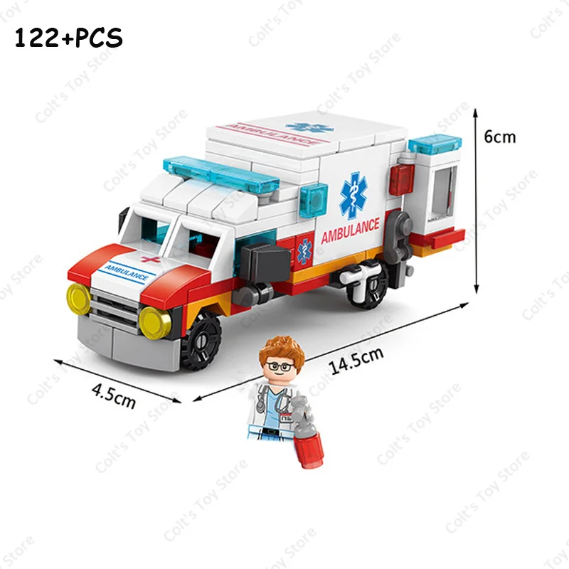 City Series Medical Ambulance 6 In1 MOC Building Blocks Kit Bricks Rescue Vehicles Doctor Car Classic DIY Model Kid For Toy Gift 5