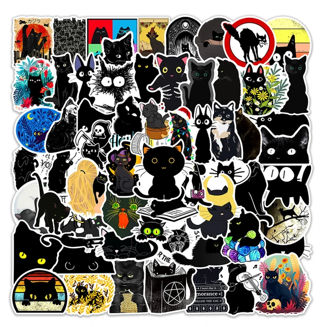 10/20/40pcs Animal Black Cat Cute Stickers Decal Decoration Luggage Laptop  Scrapbook Phone Skateboard Kid Cartoon Sticker Toy