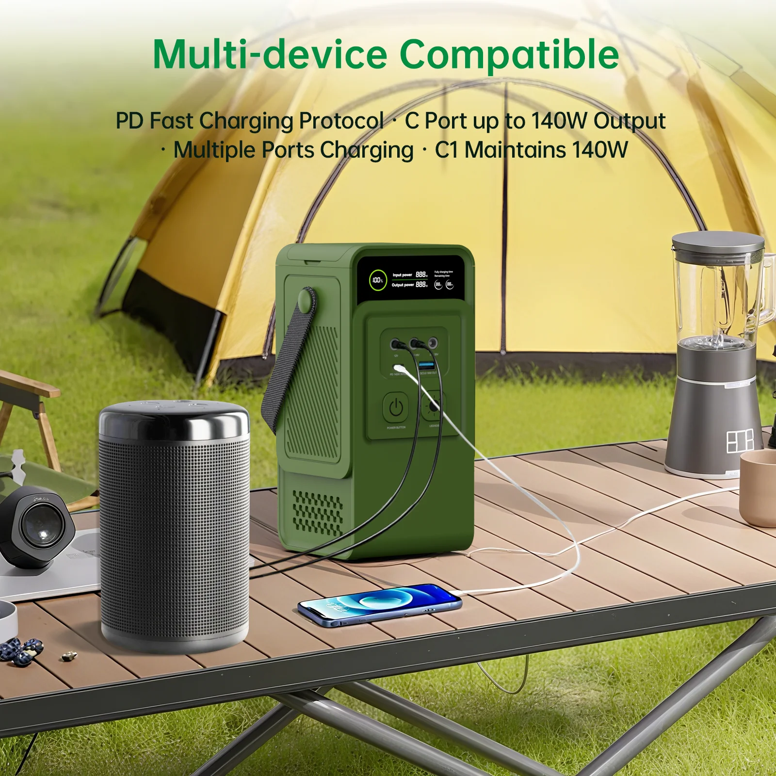 UAPOW 60000mAh 200W 휴대용 파워스테이션 (드론 캠핑, CPAP용 12V/18V/24V DC 포트 포함)