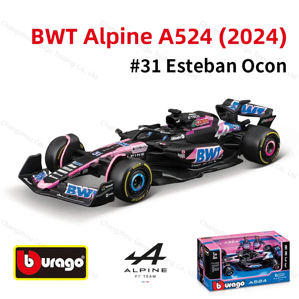 Bburago 1:43 BWT Alpine 2024 A524 #10 #31 F1 Racing Formula Car Static Simulation Diecast Alloy Model Car 2