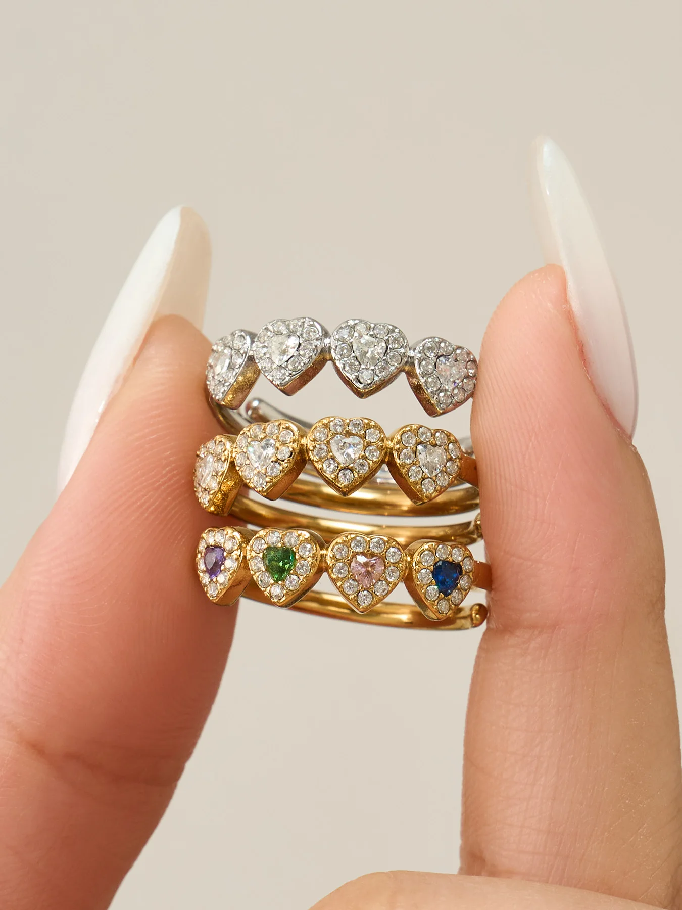 Luxuriöse glänzende Zirkonia-Damenringe aus Edelstahl, wasserdicht, goldfarben, für Frauen, Hochzeit, anlaufgeschützter Schmuck – Detail 7