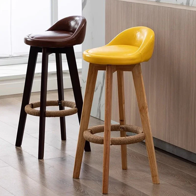 Wooden Luxury Bar Chairs Nordic Swivel Adjustable High Stool Bar Chairs Reception Minimalist Design Furniture Cadeira LLBC