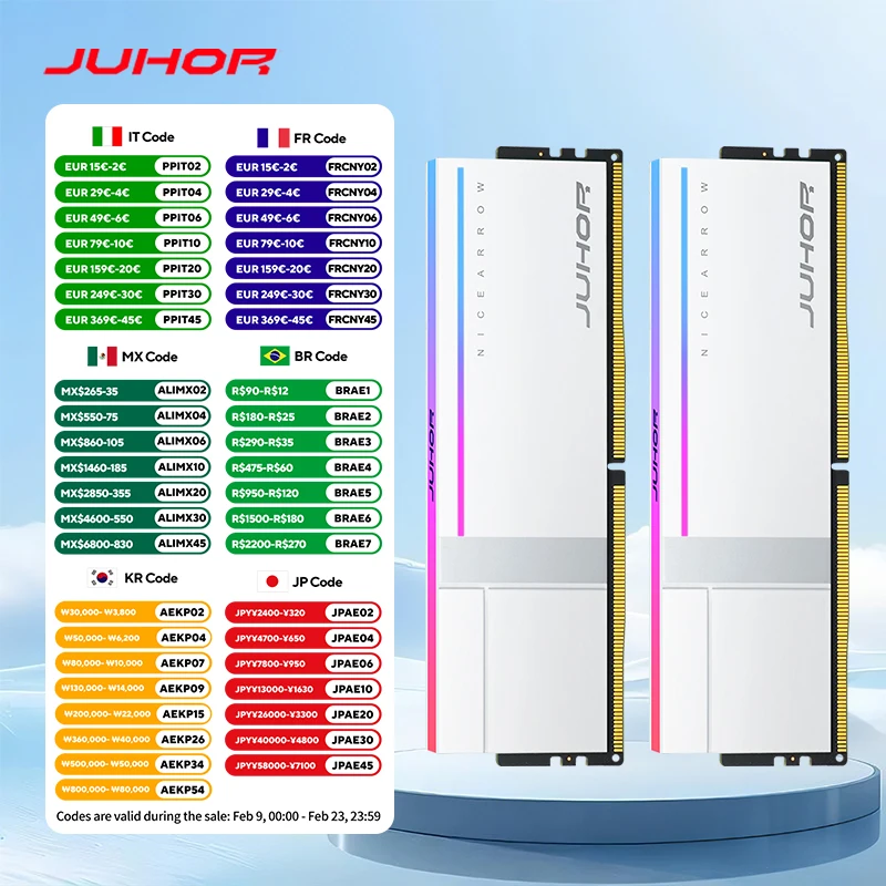 JUHOR Memoria Ram RGB DDR5 16GB DDR5 32GB(16GBX2) 6000MHz 7200MHz