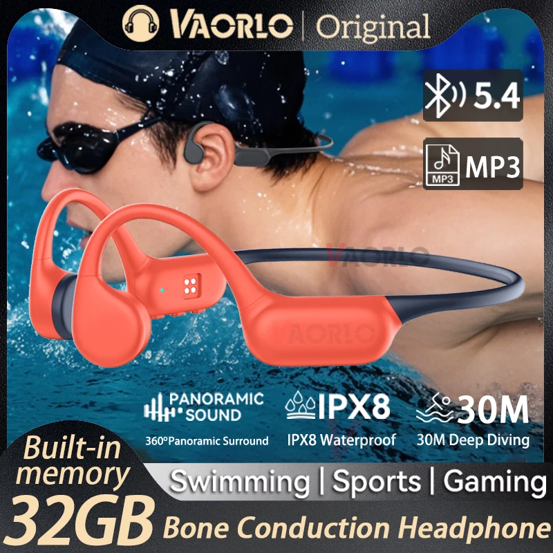 IPX8 wasserdichter Sport- und Schwimmkopfhörer mit Bluetooth 5.4 + 32 GB MP3-Player und Knochenleitungskopfhörern_voghion.com