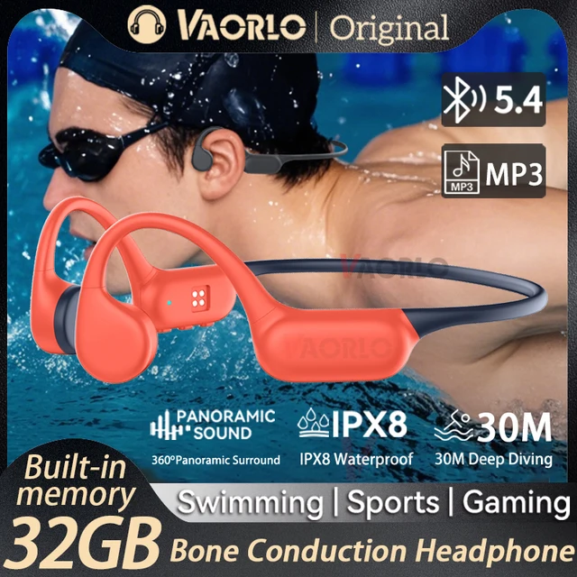 Bluetooth 5.4 Bone Conduction Earphones IPX8 Waterproof MP3 Player Hifi Ear-hook Wireless Headphone With Mic Headset For Swimmin