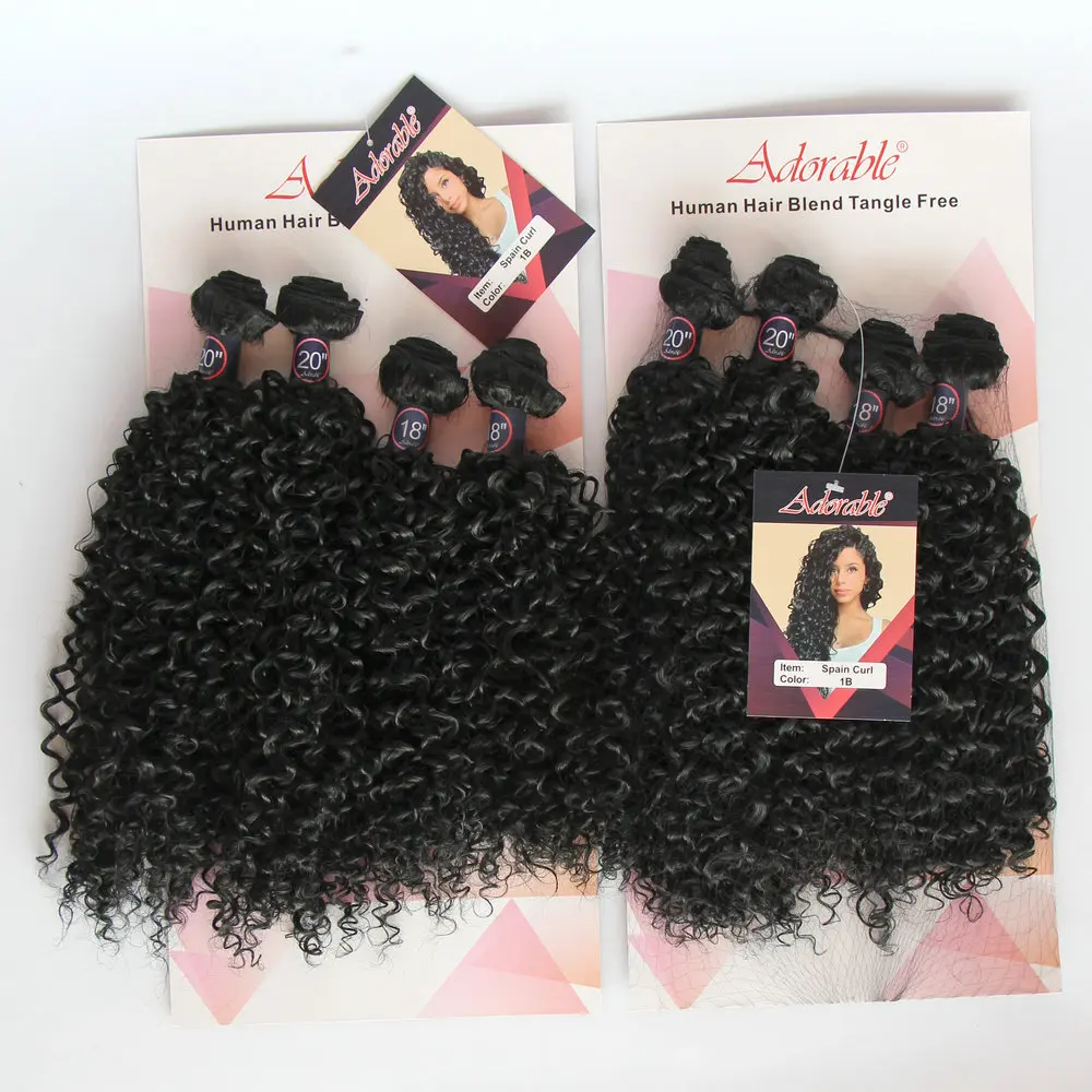 Adorable Natural Color Water Wave Hair Extensions For Black Woman Small Kinky Curly Synthetic Hair Bundle Spain Curl 4pcs 18"20"