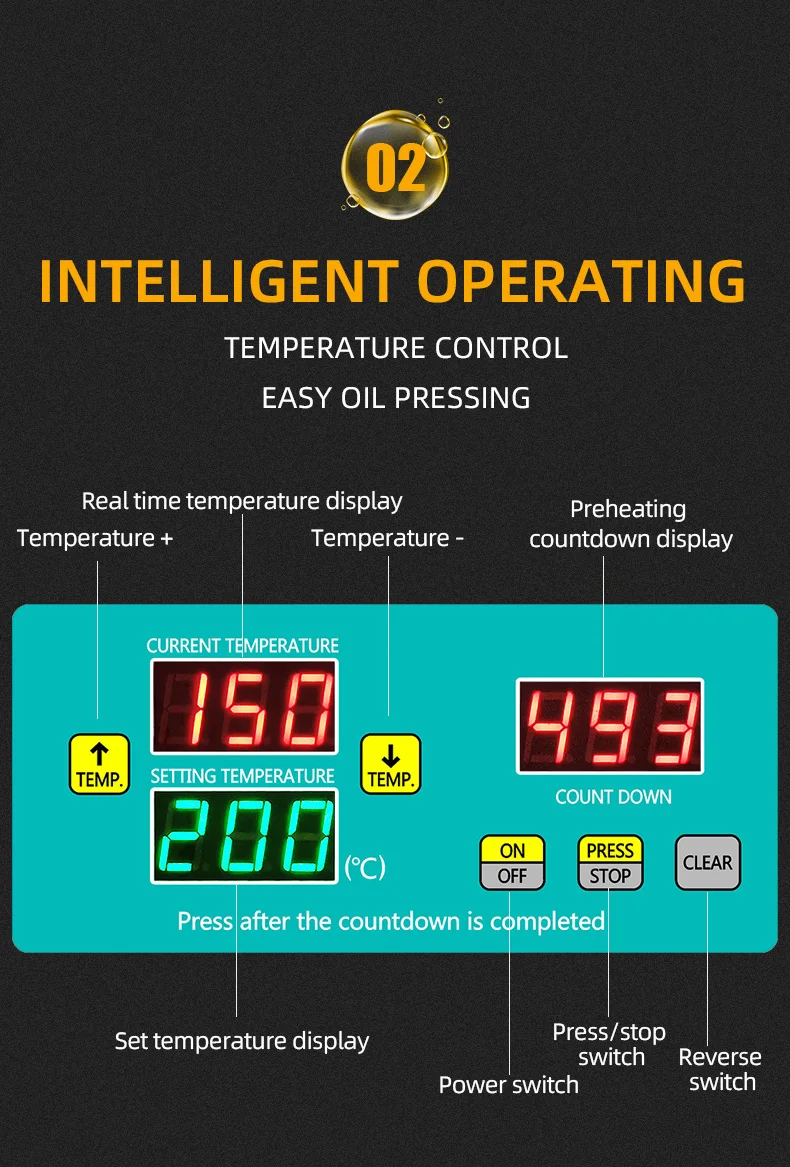 DIVEDEER RG312 Intelligente Öl-Bratmaschine aus Edelstahl, digitale Anzeige, Temperaturregelung, Leinöl-Pressmaschine – Detail 3