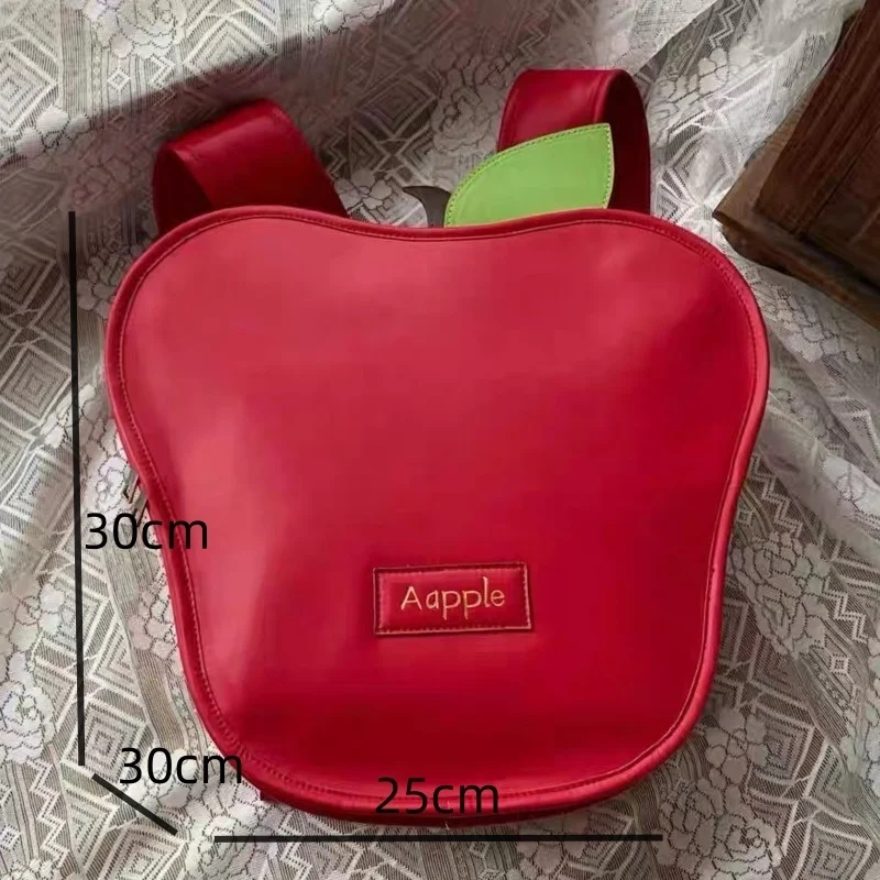 Red Apple Shape Cute Christmas Backpacks Large Capacity Cartoon Shoulder Bags Letter Printed PU Harajuku Bags Trend Women's Bags 6