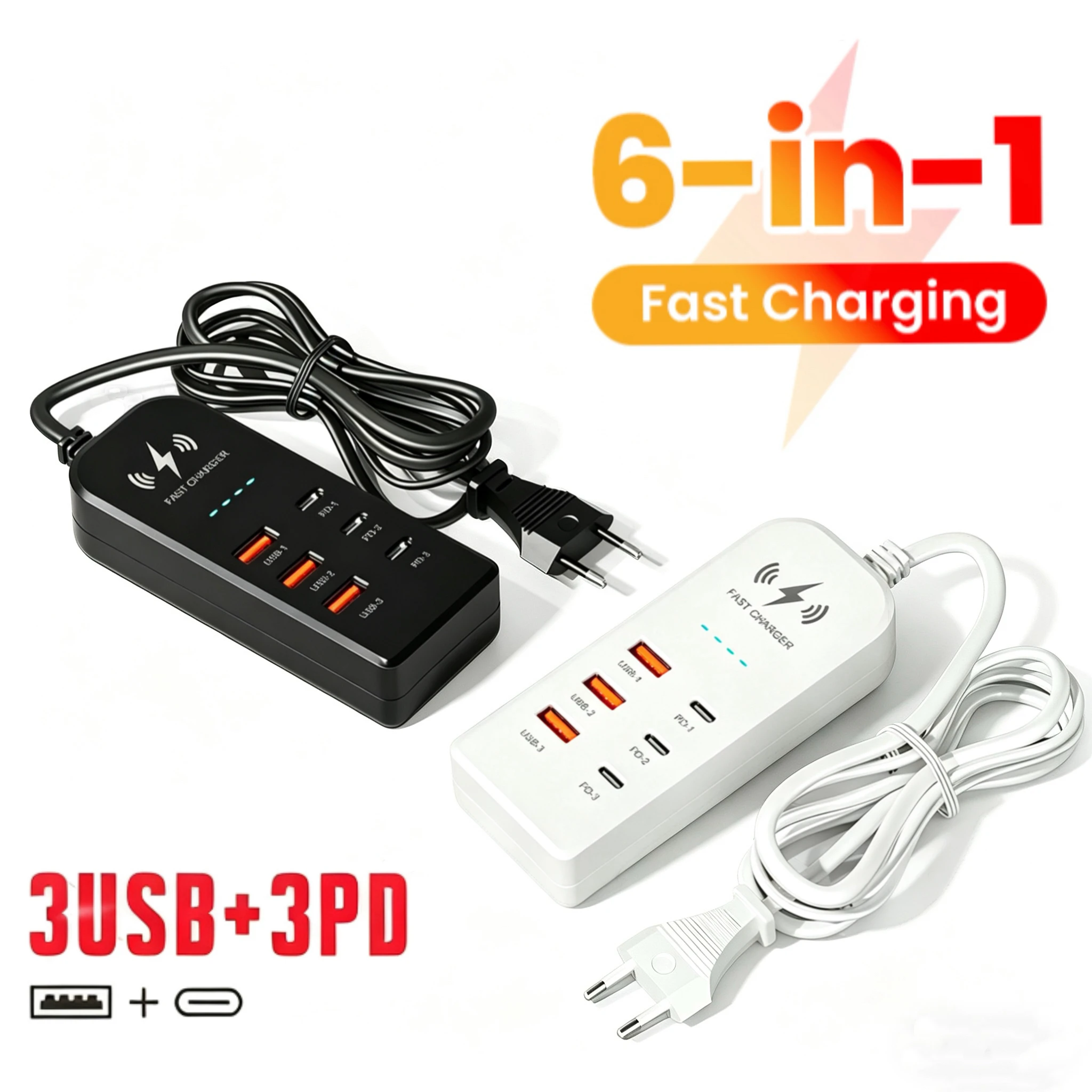 6 in 1 USB Charger PD Type C Fast Charging Wall Charger Multiport USB TypeC Hub Adapter EU/US Plug Quick Charger Expander Socket 1