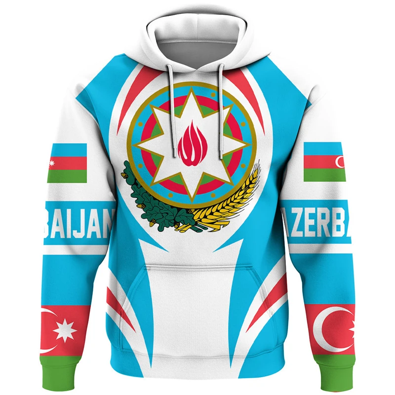 thumbnail image 1 of Sudadera con capucha con estampado 3D de la bandera de Azerbaiyán, con emblema nacional de Azerbaiyán, informal, transpirable, de gran tamaño, para uso diario, 1 of 5