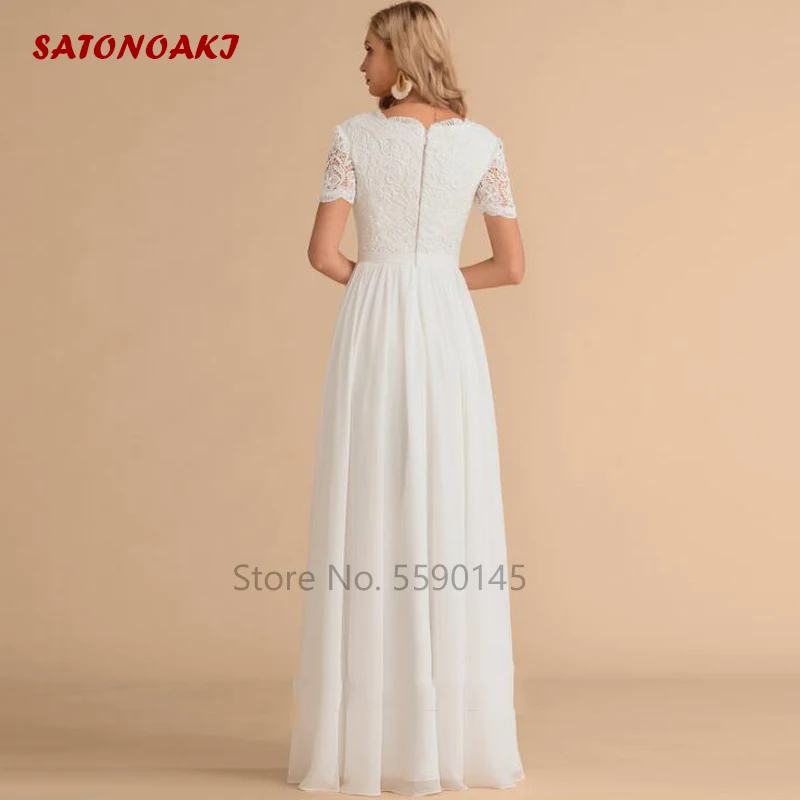 Vestidos De Novia Simple Elegant Chiffon Lace Wedding Dress 2023 for Women Short Sleeve V-neck Princesa Bridal Gown Robe Mariée