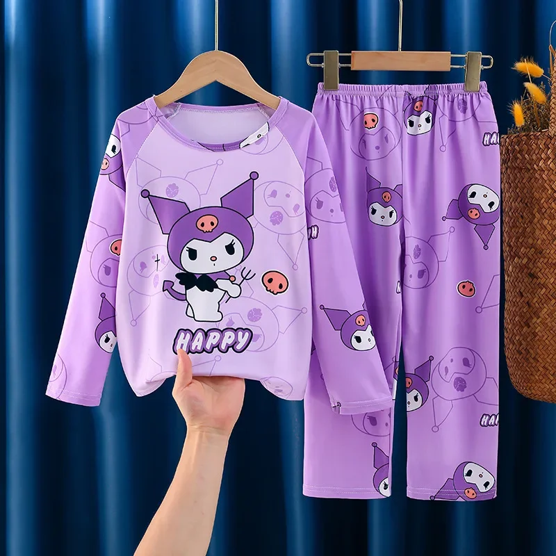 Autumn Kawaii Miniso Children Milk Silk Pajamas Sets Girl Boy Sleepwear Korean Kids Homewear Clothes Cute Anime Loungewear pajamas sets