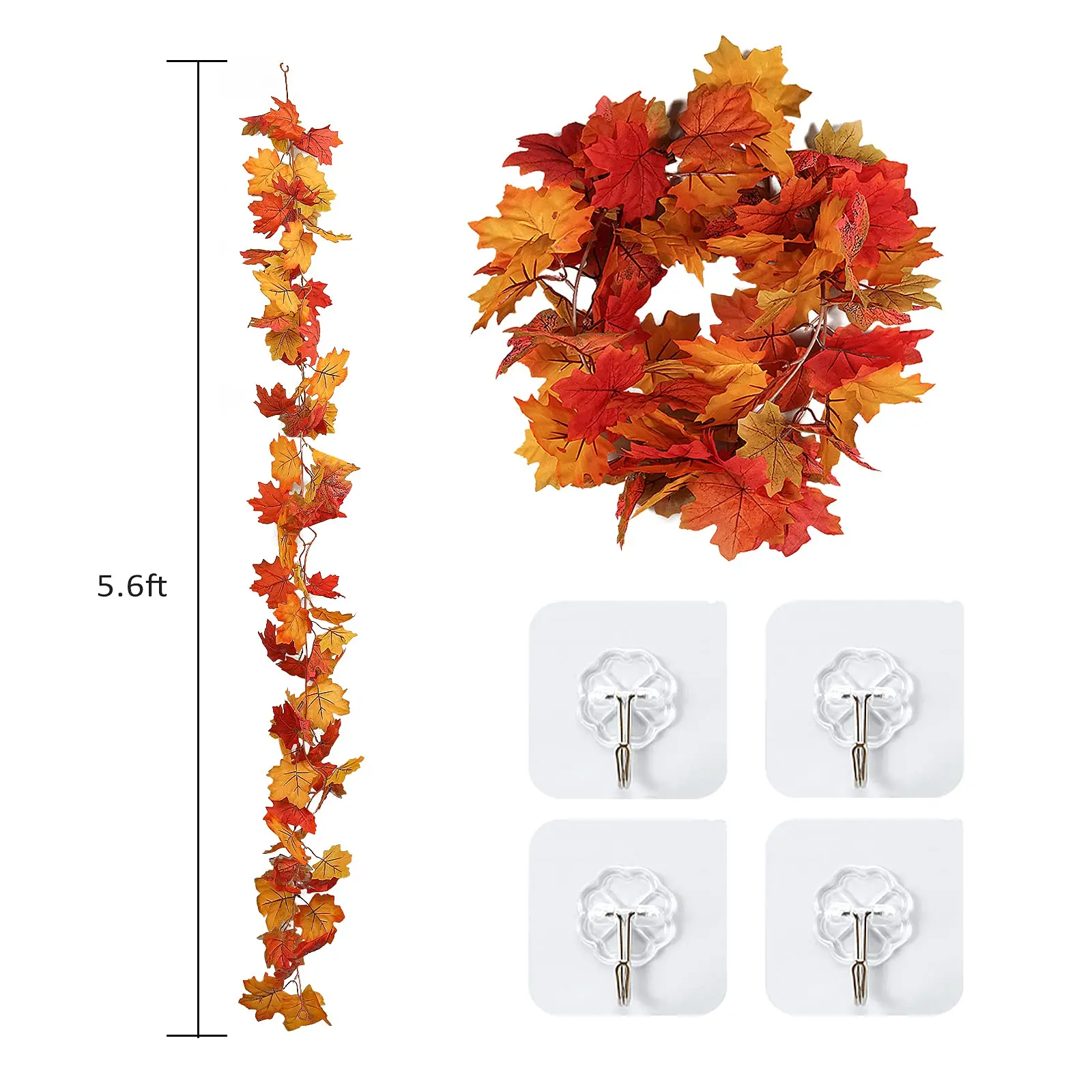 1.7m Artificial Plants Hanging Maple Leaves Fall Garland Vines for Fireplace Home Thanksgiving Halloween Party Decoration Autumn