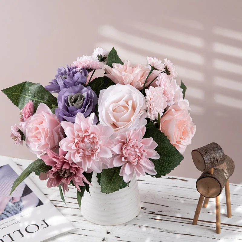 

Dahlia Rose Festival Bouquet Simulation Flower Wedding Bridesmaid Bride Bouquet Home Flower Arrangement Decoration Flower Wall