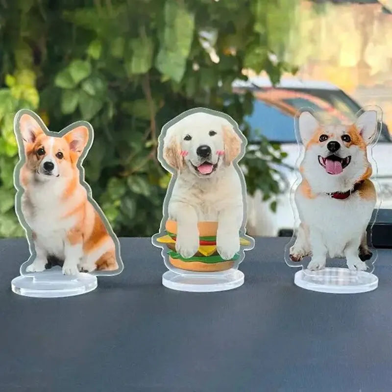 Custom Pet Photos Acrylic Key Chain Cute Cat Dog Clear Stand Kawaii Pets Refrigerator Sticker Sweet Animal Keychain Standing