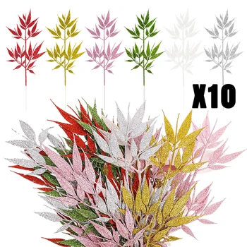 크리스마스 인공 반짝이 식물 골드 파우더 꽃 나뭇잎 나뭇 가지, DIY 크리스마스 트리 장식, 웨딩 파티 장식, 10 개, 1 개
