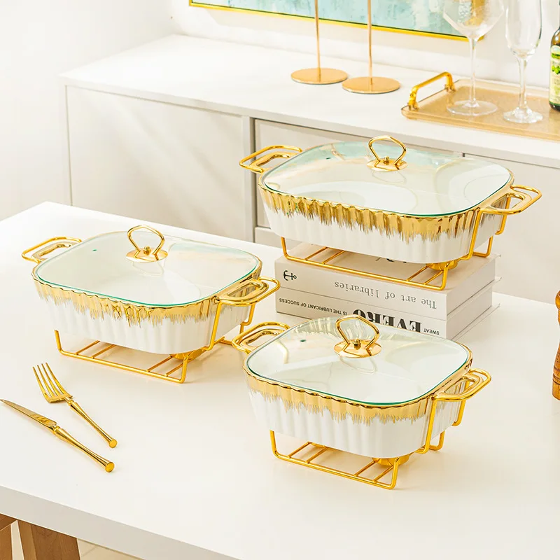 Description Picture 2 of itemEuropean-style light luxury casserole with lid creative binaural square hot pot dry pot candle holder heating ceramic cookware