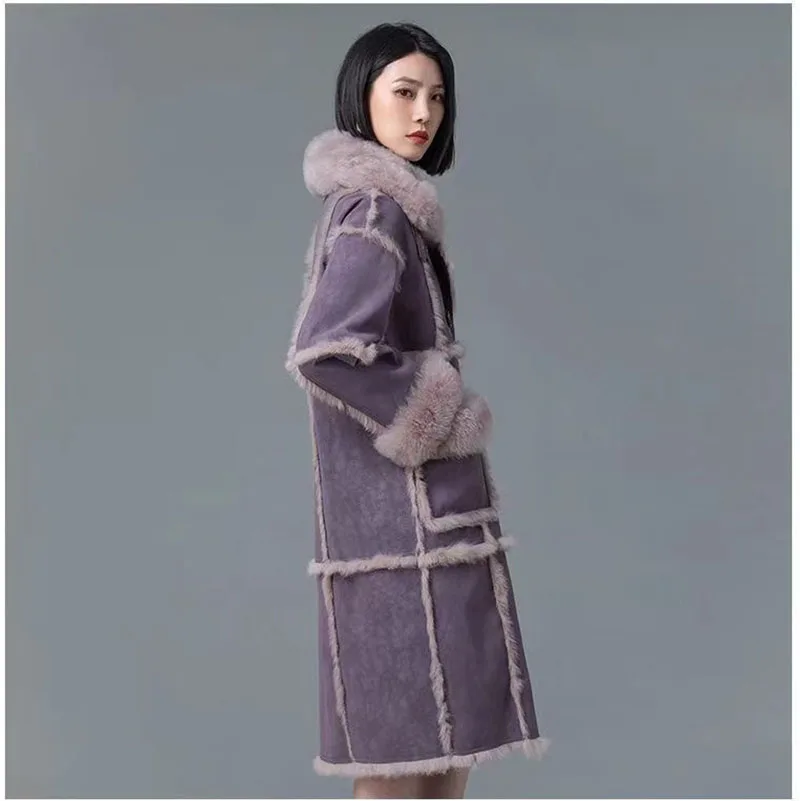 European Winter 2023 Women's New Coat Thickened Artificial Rabbit Lined Fox Ecological Fur Coat Luxurious Warm Long Women's Shee